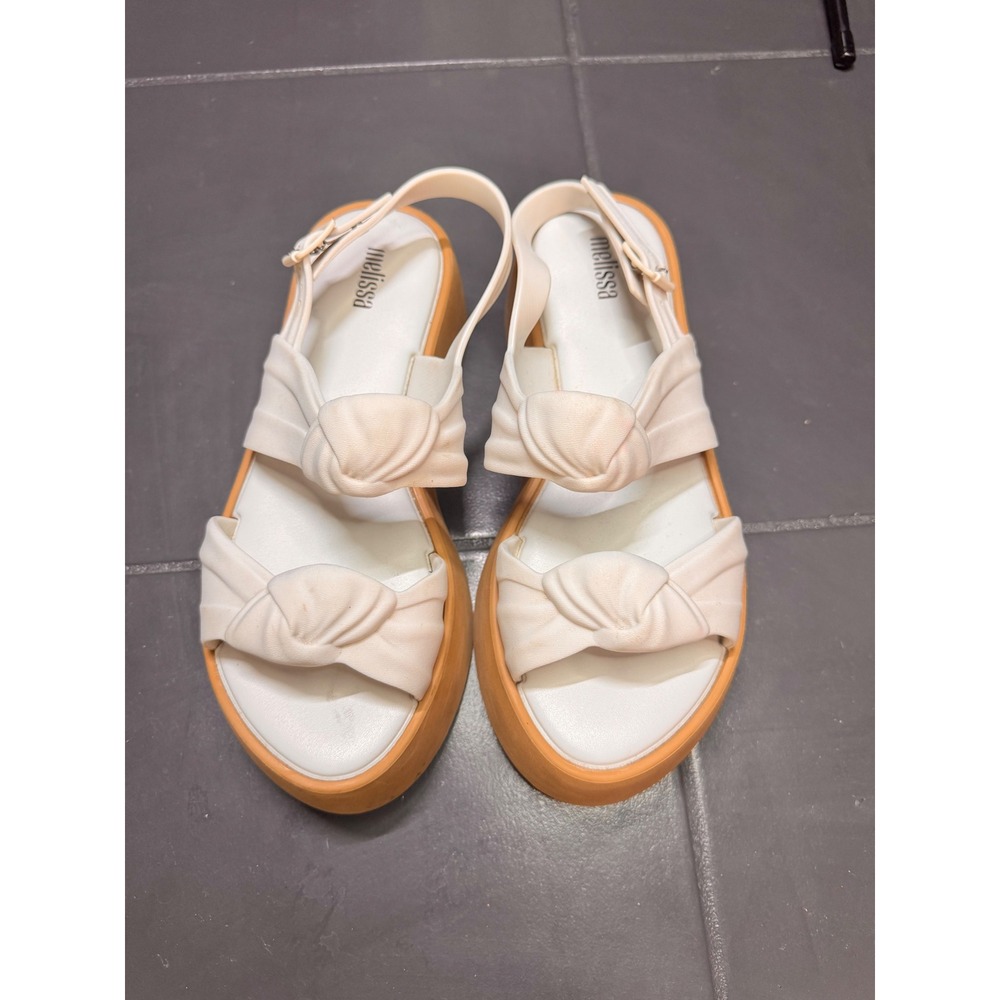 Melissa Platform Sandals Off White Cream Vegan Knot Slingback Womens 8